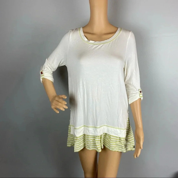 Matilda Jane Womens XS Ventriloquist Cream and Green Striped Tunic Top Blouse - Picture 1 of 7